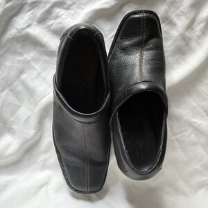 Born Black Pebbled Leather Slip On Clogs Square Toe Block Heel Shoes B72403 8 39